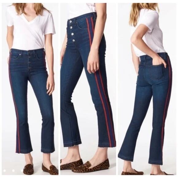 Veronica Beard Carolyn 10" Baby Boot High Rise Stripe Jean 24 - Picture 1 of 5